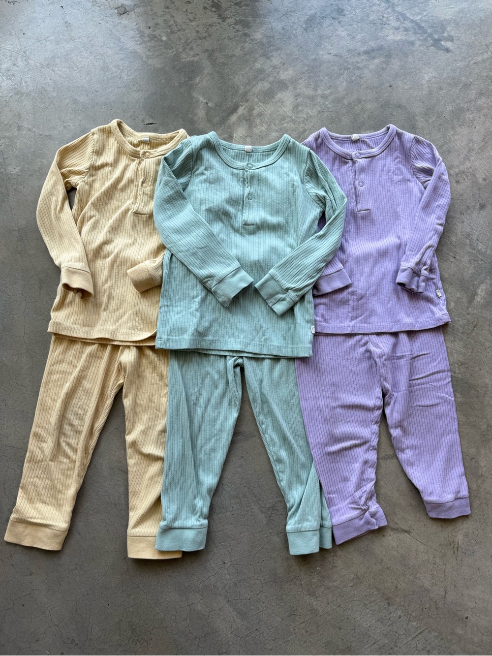 Ribbed Pajama Set of 3 — yellow, mint & lavender